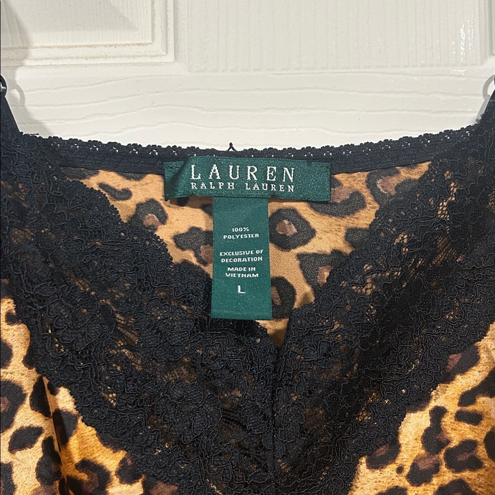 Ralph Lauren Leopard Print Lace Trim Slip Dress - Picture 3 of 3
